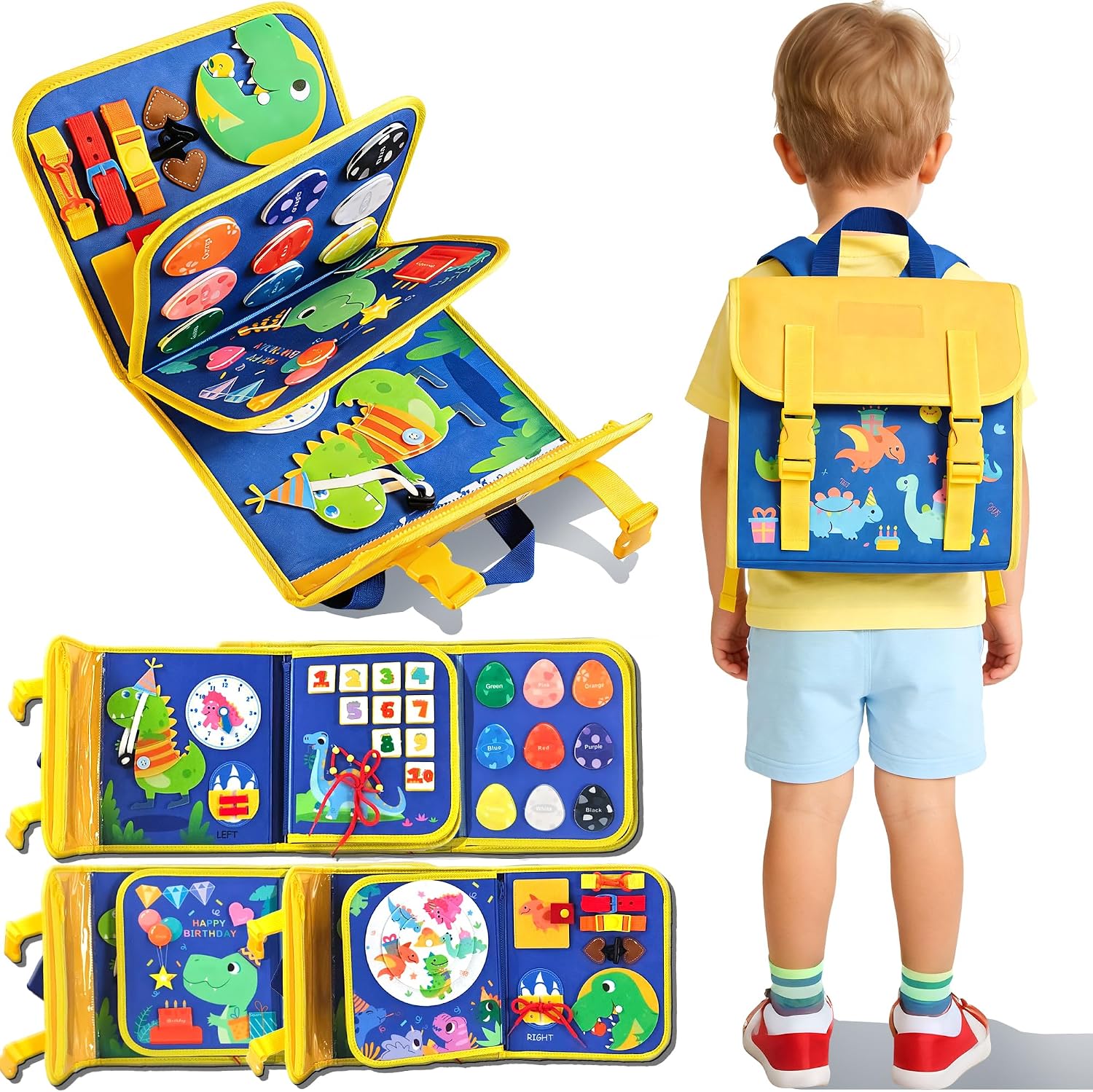 Travel Accessories Toddler - Ransel Papan Aktivitas Dinosaurus untuk Balita,