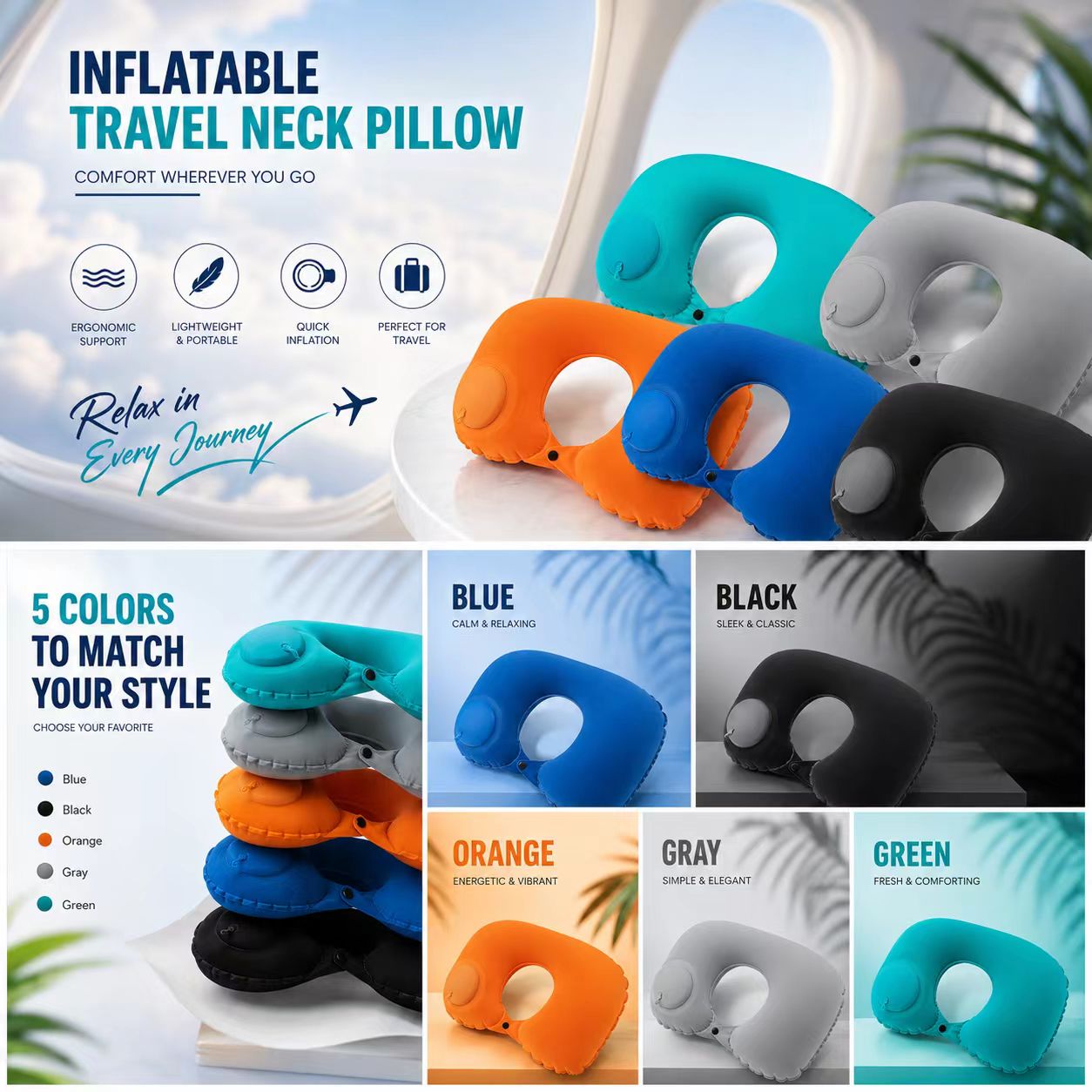 Bantal Tiup 5 Warna, Dapat Dil - Travel Accessories Pillow ulasan dan harga